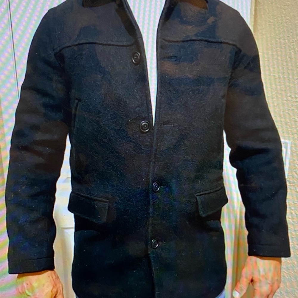 Men’s J Crew University Jacket Black 100% Wool Size Large